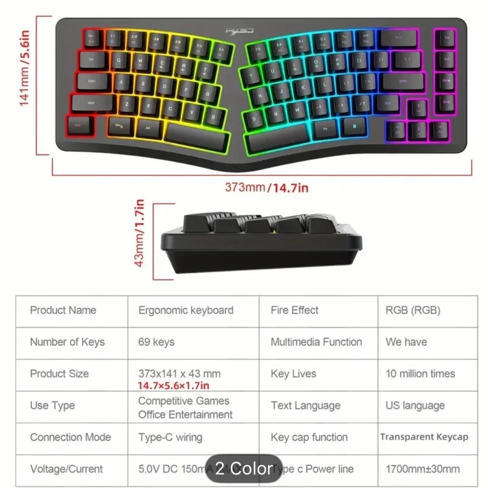 Ergonomic Rainbow Keyboard